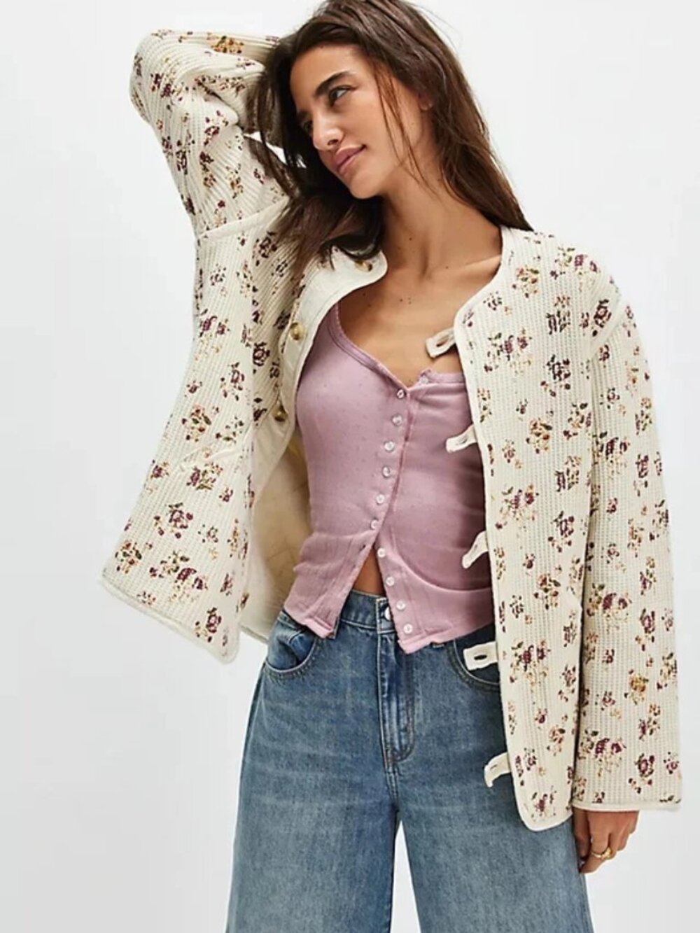 Free People FP One Dana Liner Jacket Buttondown Floral Printed M